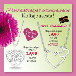 Äitienpäivän lahjaideat löydät kultajousesta.